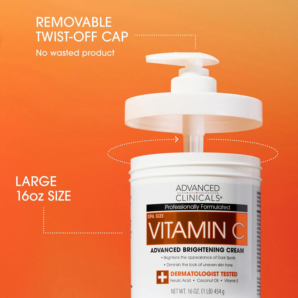 Advanced Clinicals Brightening Vitamin C Cream + 5% Niacinamide Serum W/Hyaluronic Acid 2pc Set | Vitamin C Body Lotion Moisturizer & Dark Spot Remover Face Serum | Skin Care Products, 2pc Bundle