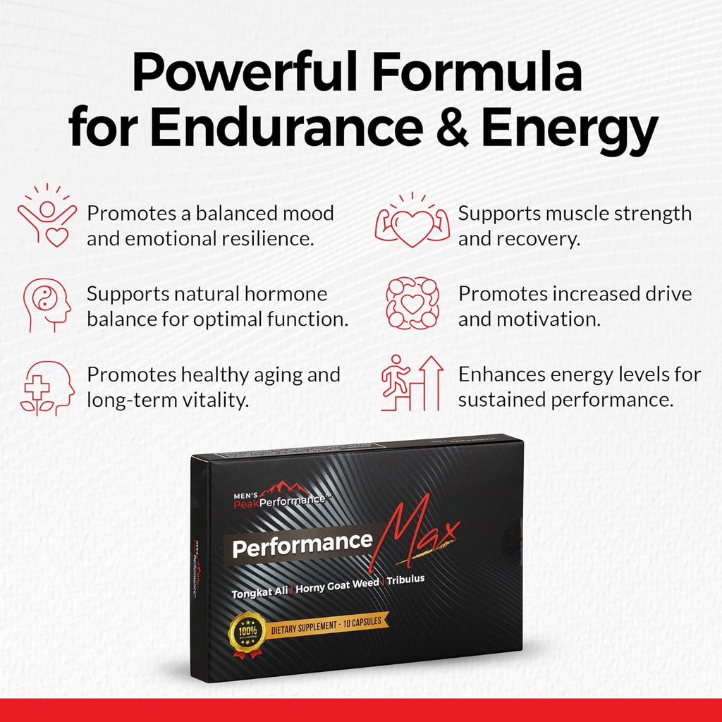 Masculinity Maximiser Supplement for Men – Energy, Endurance & Stamina Support for Improved Performance with Horny Goat Weed, Ashwagandha, Tongkat Ali & Maca – 10 Capsules