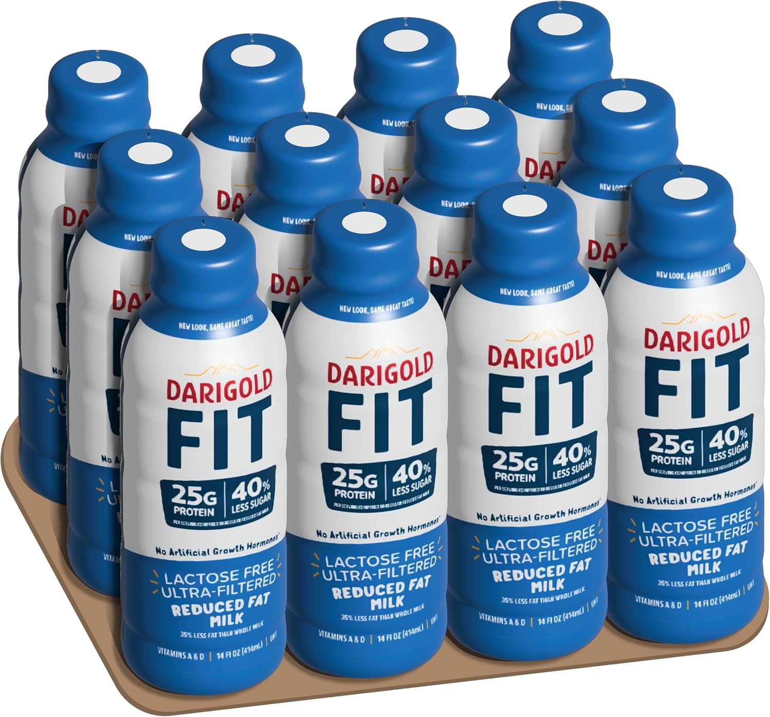 Darigold FIT High Protein Milk 2 Percent - Ultra-Filtered, Low Fat, Lactose Free - 25g Protein, 40% Less Sugar - 14oz Bottles, 12 Pack (White Milk)