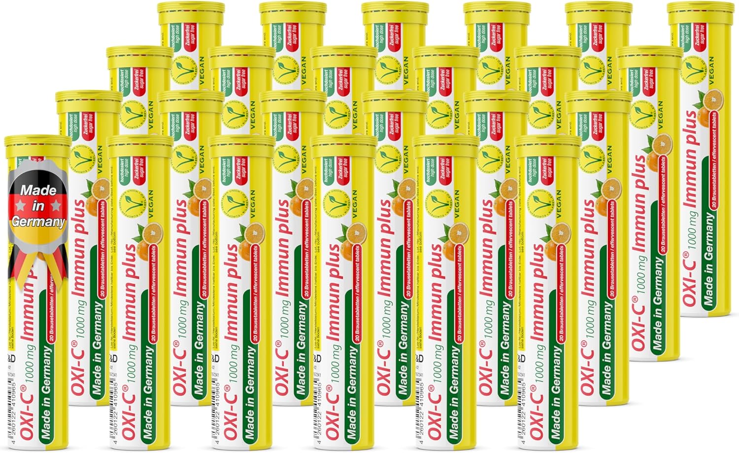 Oxi C 1000 mg Vitamin C - 480 Vegan Drink Effervescent Tablets - Orange Flavor - Made in Germany