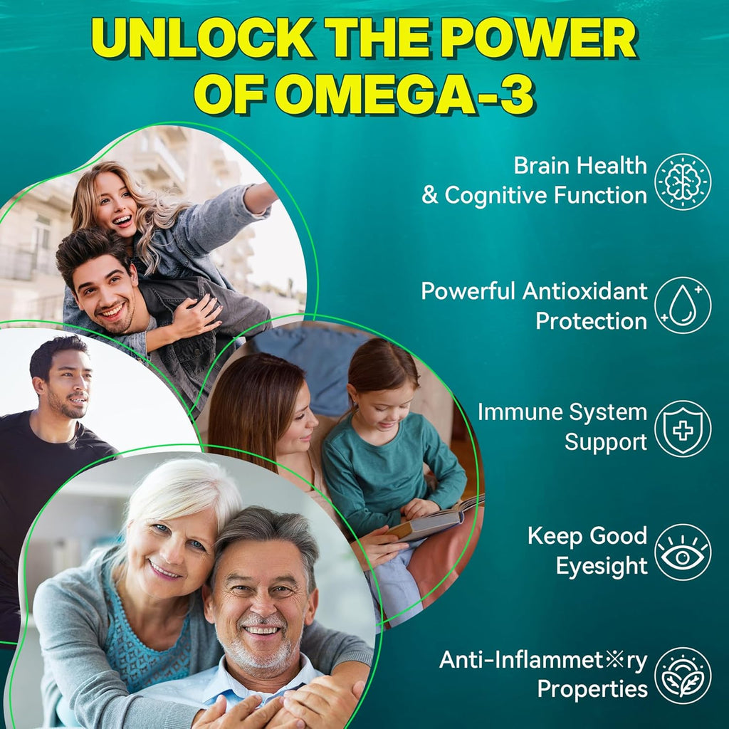 Algae Omega 3 Gummies 1000mg, Plant Based DHA 460mg & EPA 230mg, Omega 3 Fish Oil Alternative for Adults, Plus MethylFolate, Vitamin B12, Phosphatidylserine, No Fishy Taste, Vegan, Sugar Free, 60 Cts