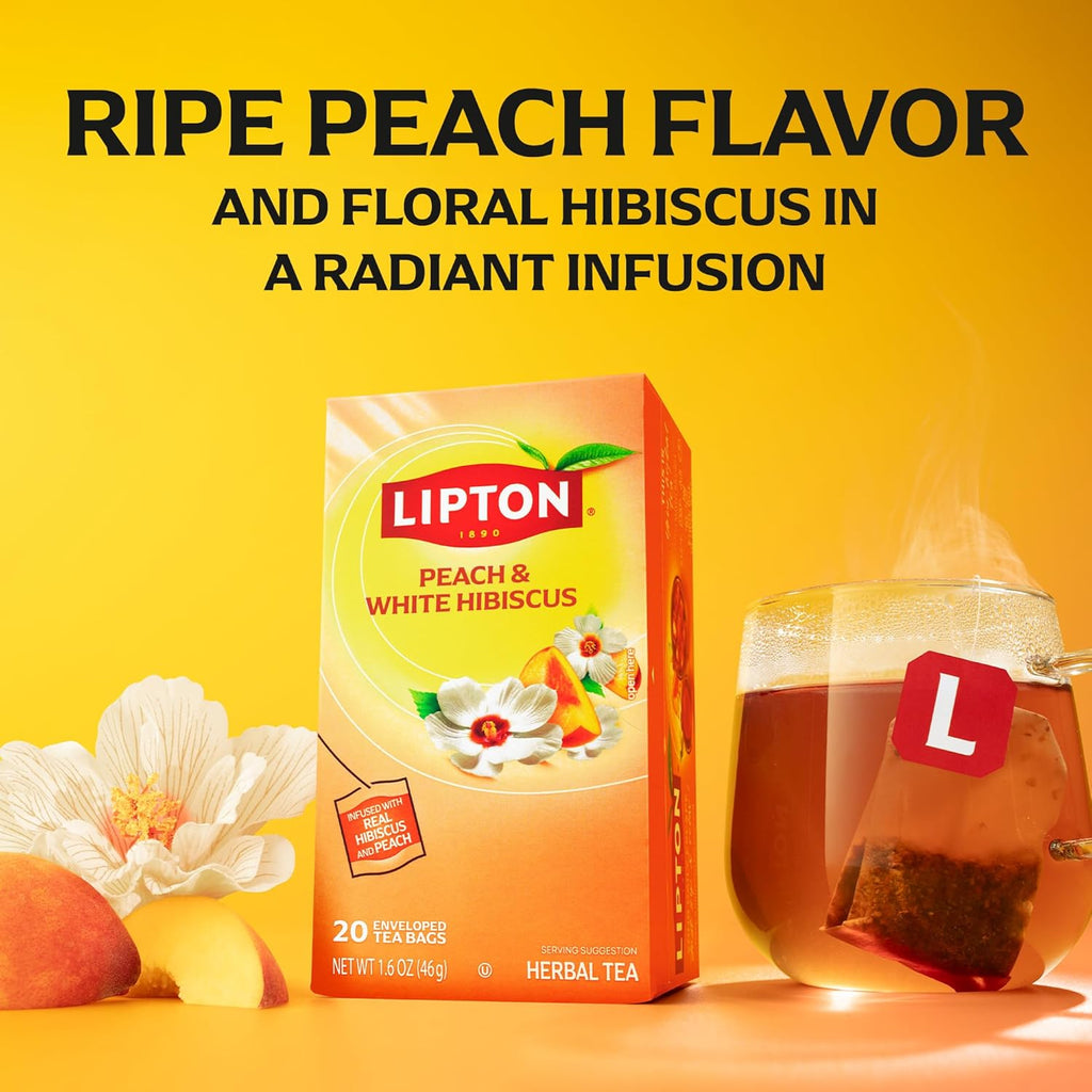 Lipton Peach Paradise Tea Bags, Caffeine Free Tea, Fruit and Herbal Tea, Individually Wrapped, 80 Total tea Bags (20ct - Pack of 4)