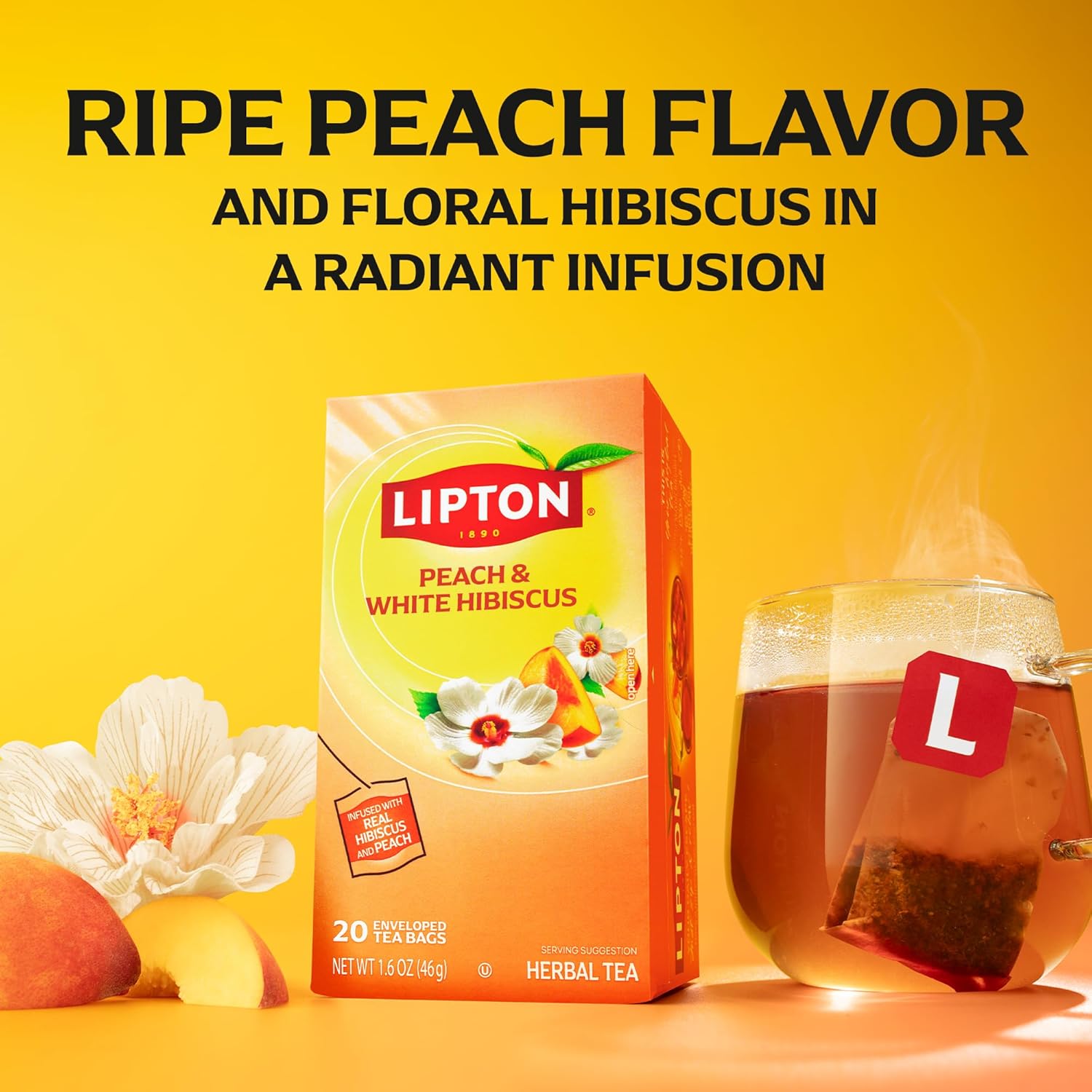 Lipton Peach Paradise Tea Bags, Caffeine Free Tea, Fruit and Herbal Tea, Individually Wrapped, 80 Total tea Bags (20ct - Pack of 4)