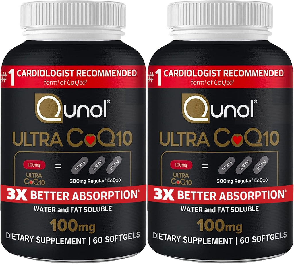 Qunol CoQ10 100mg Softgels, Ultra CoQ10 100mg, 3x Better Absorption, Antioxidant for Heart Health & Energy Production, Coenzyme Q10 Vitamins and Supplements, 4 Month Supply, 60 Count (Pack of 2)