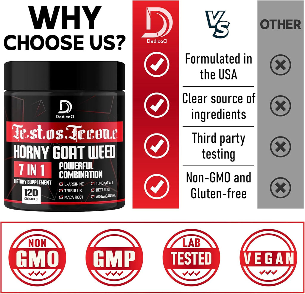7 in-1 Ultra Test Support with Tribulus Terrestris Horny Goat Weed L-Arginine Maca Root Tongkat Ali Beet Root - Energy Workout Muscle Strength Support 120 Capsules