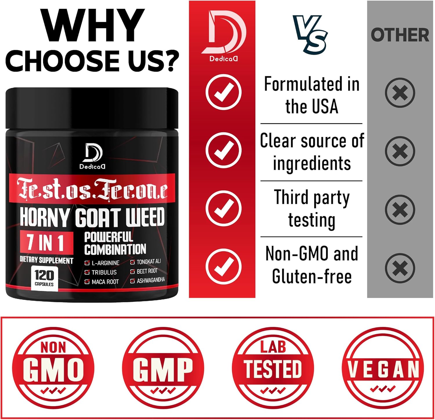 7 in-1 Ultra Test Support with Tribulus Terrestris Horny Goat Weed L-Arginine Maca Root Tongkat Ali Beet Root - Energy Workout Muscle Strength Support 120 Capsules