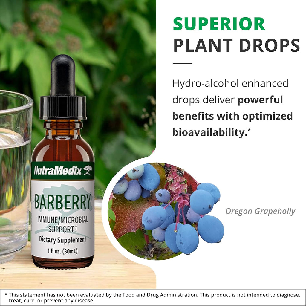 NutraMedix Barberry Immune Support & Antioxidants Supplement - Liquid Oregon Grape Root Extract for Gut Health, Immunity & Microbial Support - Herbal Tinctures for Immune Health (1oz / 30ml)