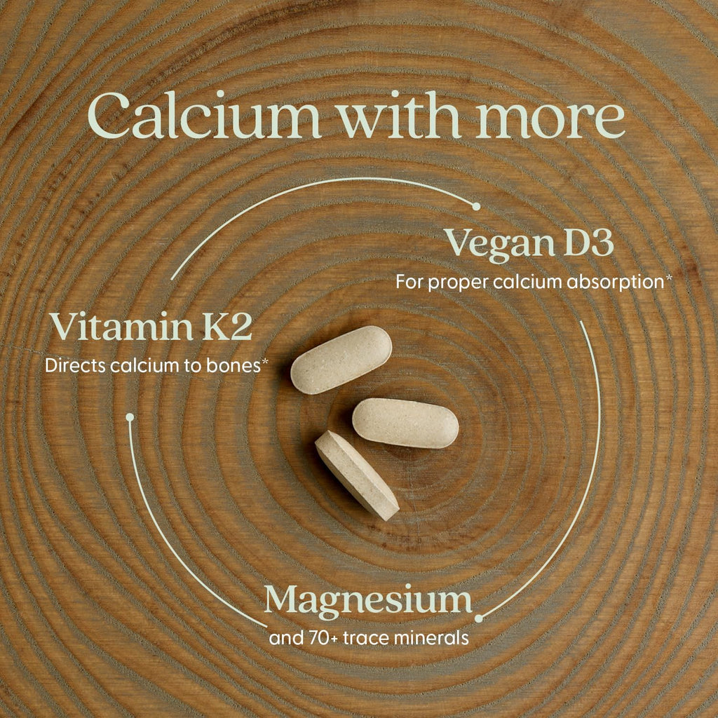 New Chapter Calcium Supplement - Bone Strength Organic Calcium with Magnesium, Vitamin D3+K2, 70+ Trace Minerals for Bone Health, Gluten Free, Easy to Swallow Slim Tablets - 60 Count