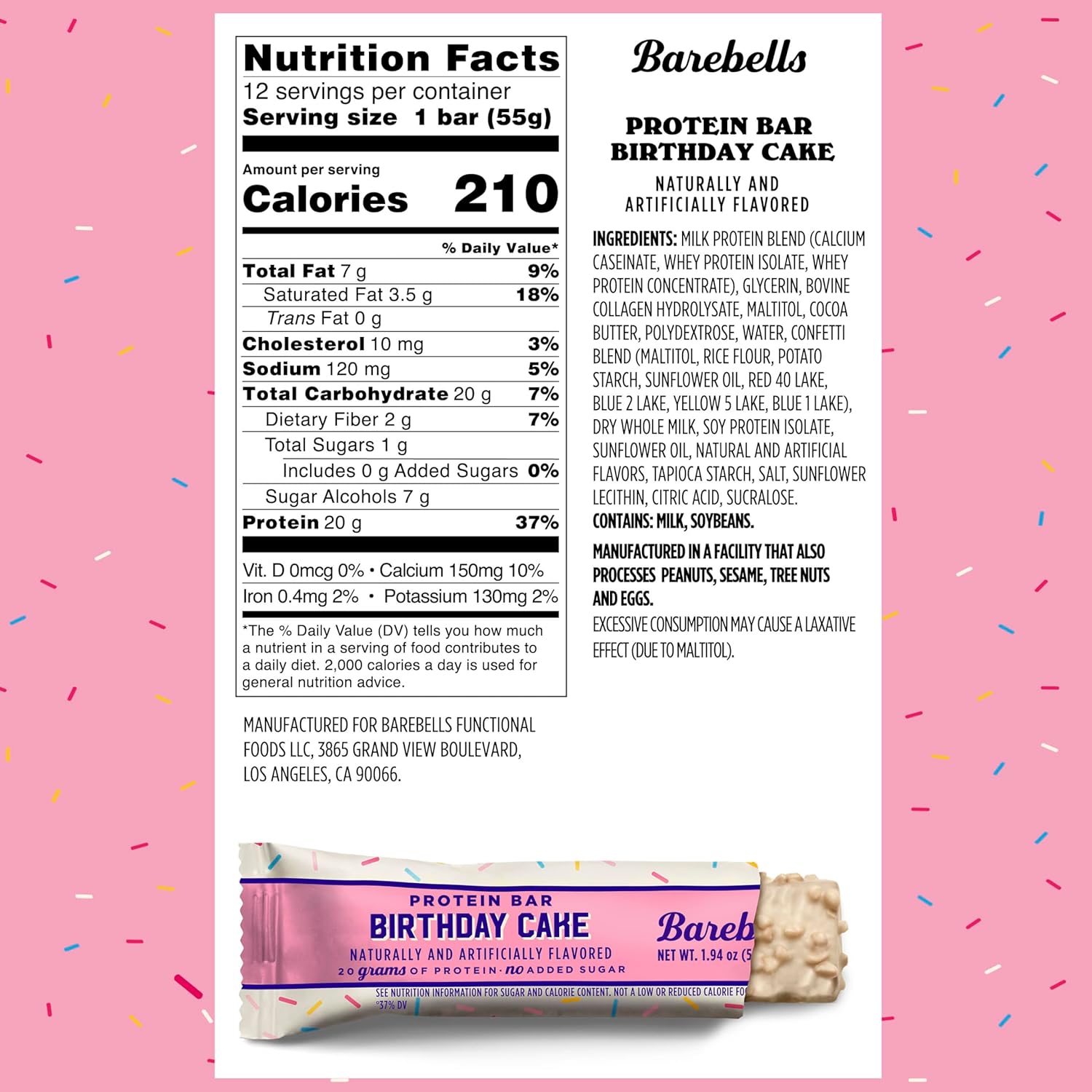 Barebells Protein Bars Birthday Cake - 12 Count, Pack of 2 - Protein Snacks with 20g of High Protein - Chocolate Protein Bar with 1g of Total Sugars - On The Go Protein Snack & Breakfast Bars…