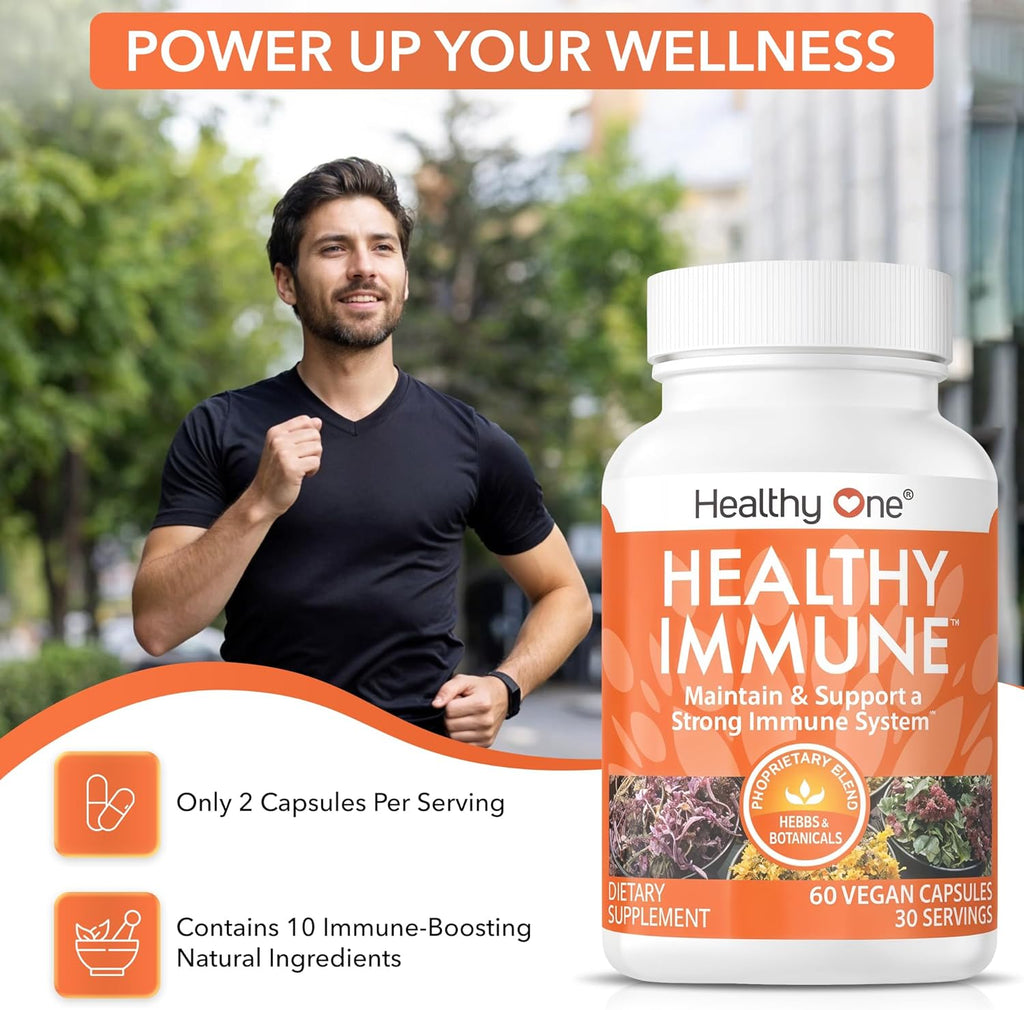 Healthy Immune - Boost Immune Response - Cold - Flu - Illness - Sickness - Virus - Antioxidants - Free Radicals - Builds Immunity - Elderberry - Echinacea - Vitamin C - Zinc - Garlic - 60 Count