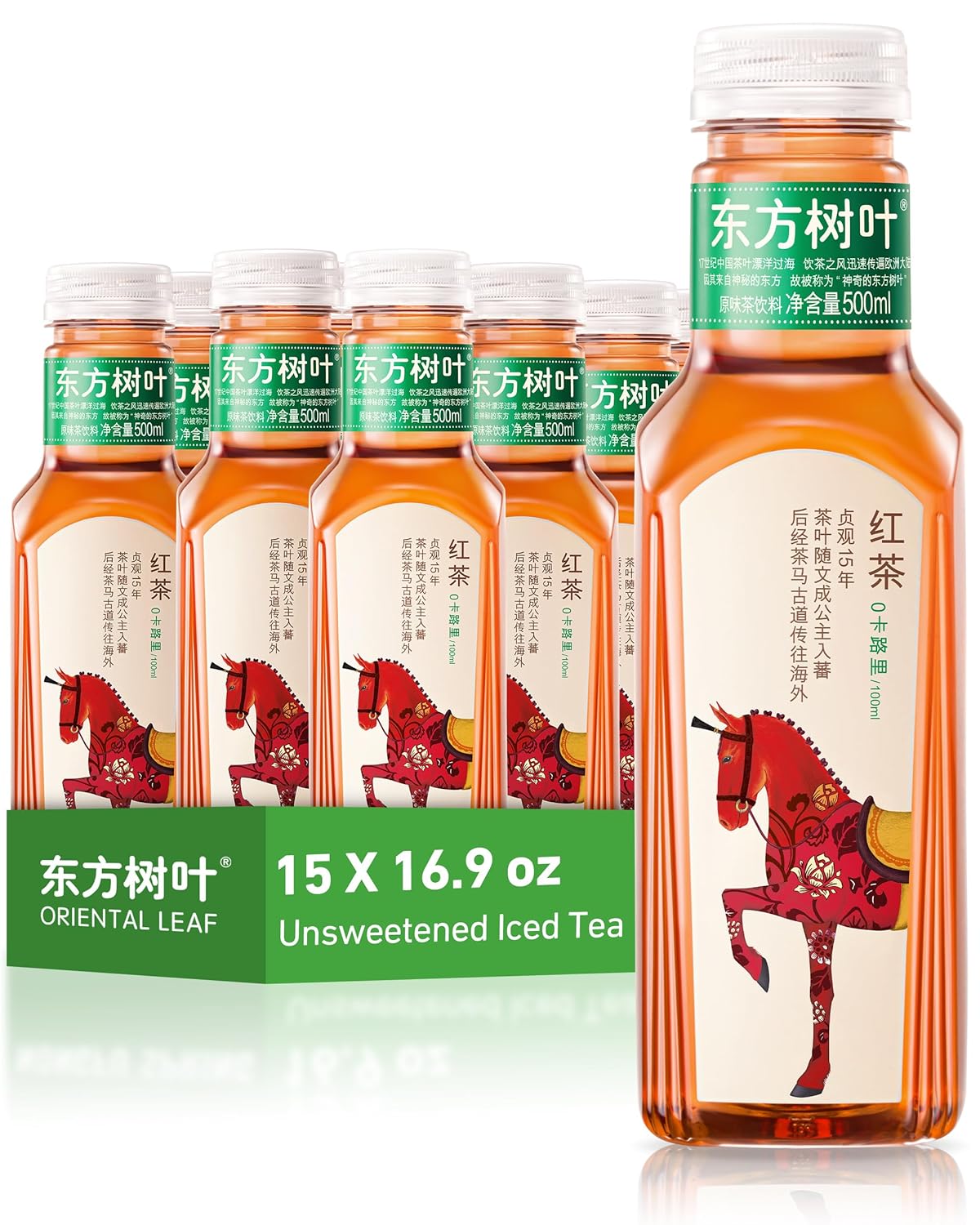 ORIENTAL LEAF Unsweetened Iced Tea – Bottled Black Tea, 16.9 FL oz bottles (Pack of 15), Brewed Tea Drinks, Sugar Free, 0 Calories