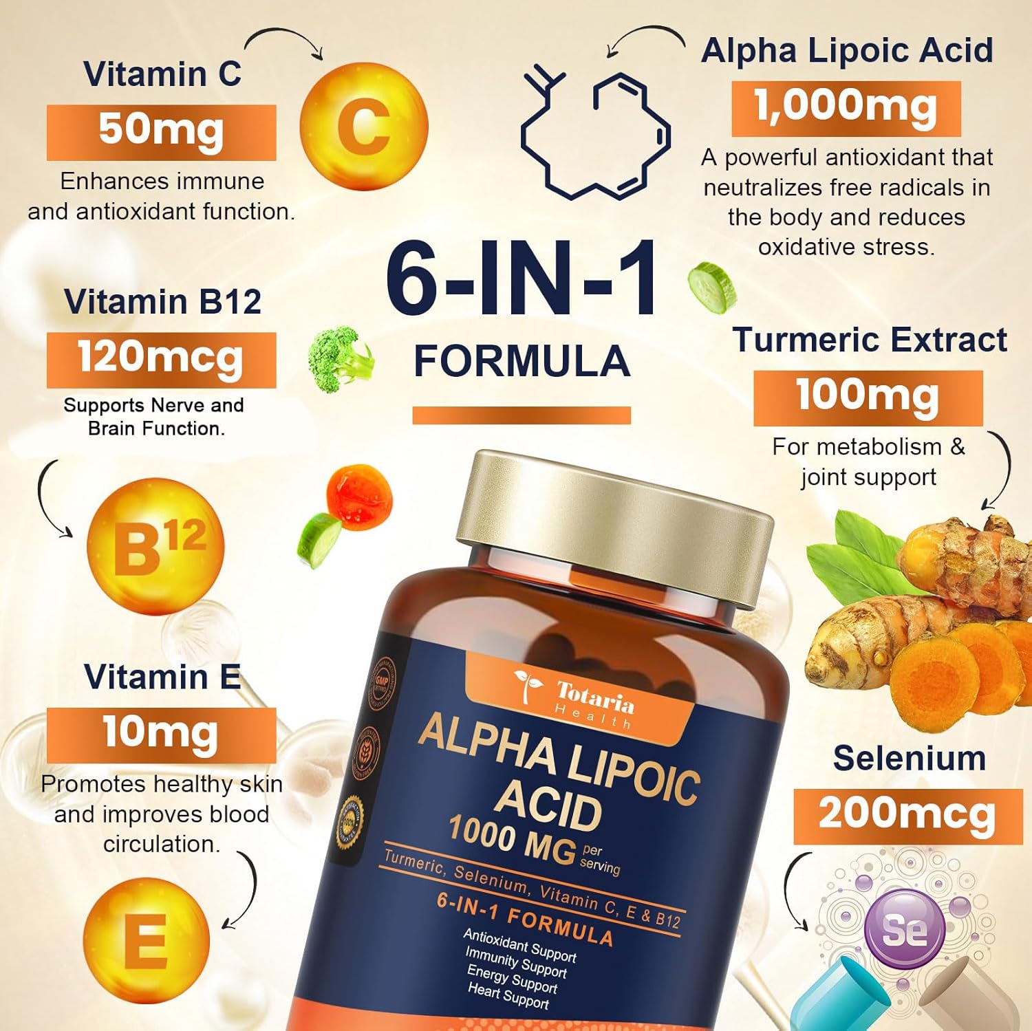Alpha Lipoic Acid 1000mg - ALA Supplement Antioxidant for Neuropathy Support Nerve Health, Liver Detox, Antioxidant, Metabolism and Cell Energy, Anti-Aging - Non-GMO, Gluten Free, Vegan Safe