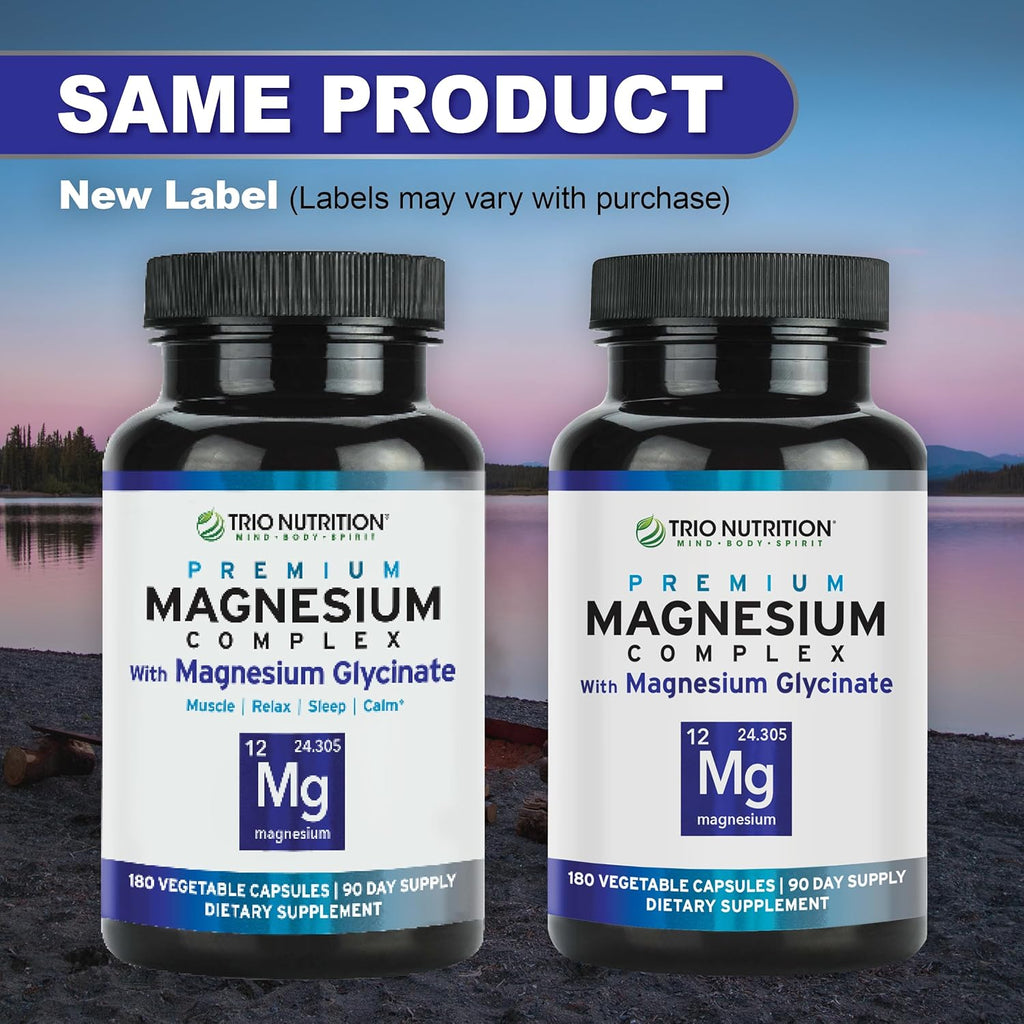 Trio Nutrition Magnesium Complex 90 Day Supply 420 mg | Natural Calm, Relax, Stress Relief, and Muscle Recovery |Magnesium Glycinate Supplement with Vitamin B6 for Rapid Absorption*
