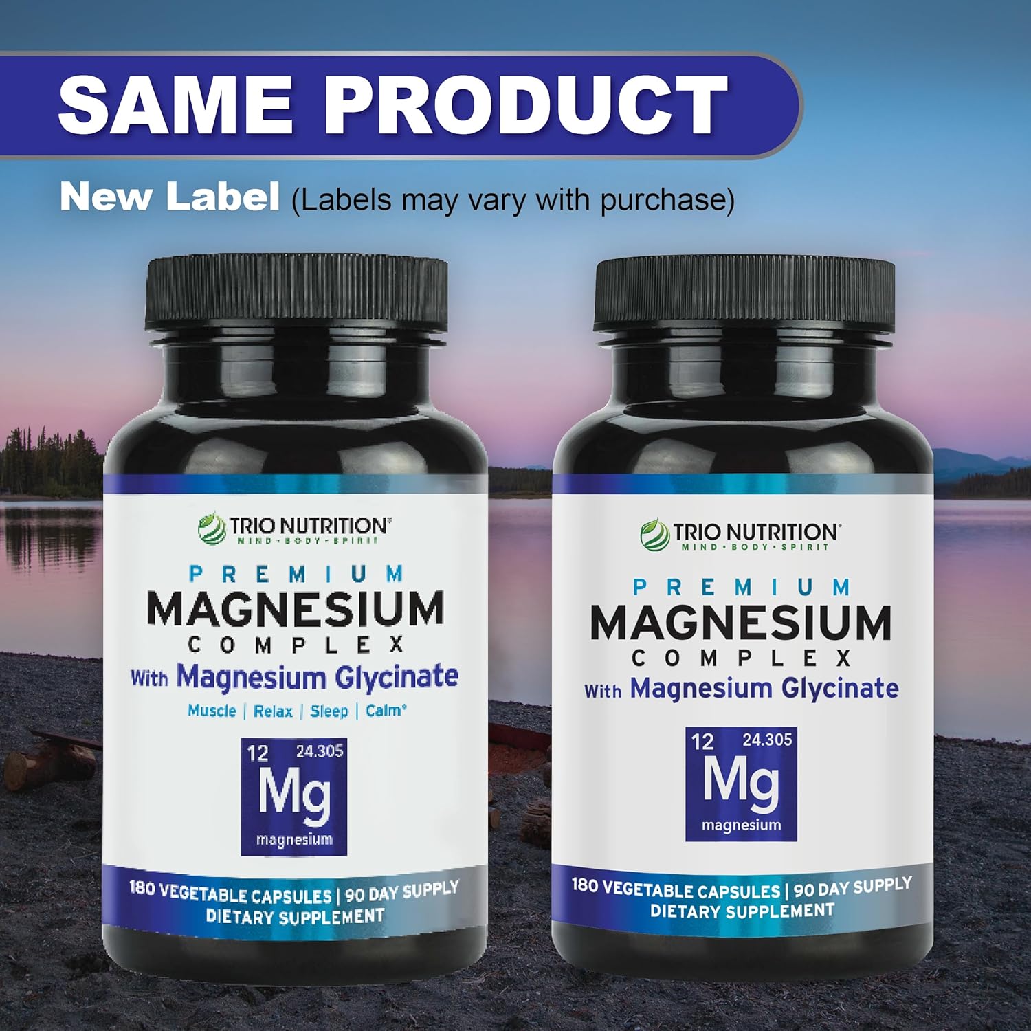 Trio Nutrition Magnesium Complex 90 Day Supply 420 mg | Natural Calm, Relax, Stress Relief, and Muscle Recovery |Magnesium Glycinate Supplement with Vitamin B6 for Rapid Absorption*
