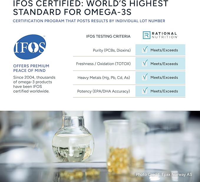 Norwegian Omega 3 Fish Oil Softgels - IFOS Certified - 1000 mg EPA + DHA per Serving - Re-esterified Triglyceride (rTG) Form - 120 Count - Supports Heart, Brain & Joint Health