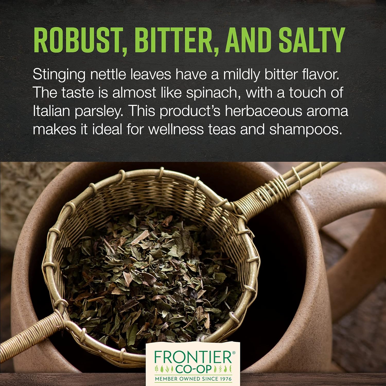 Frontier Co-op Organic Stinging Nettle Leaf, 1lb Bulk Bag, Cut & Sifted - Ideal for Making Nettle Tea, Kosher Certified