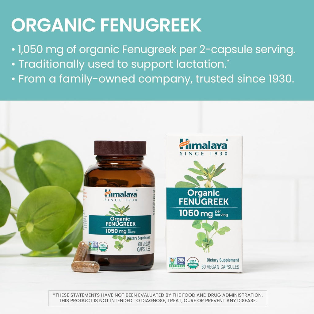 Himalaya Organic Fenugreek for Daily Wellness, Warming and Energizing Properties, 1,050 mg, 60 Vegan Capsules