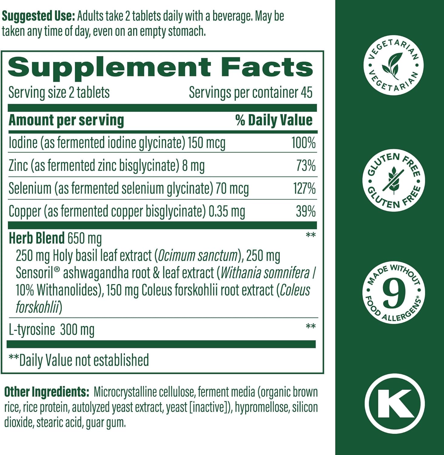 MegaFood Thyroid Strength - Mineral Supplement - Thyroid Support for Women with Ashwagandha, Zinc, Selenium, Copper, Iodine & L-Tyrosine & Herb Blend - Vegetarian - 60 Tabs (30 Servings)