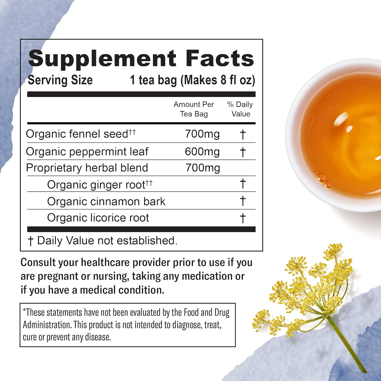 Numi Organic Congest Away Tea, 16 Tea Bags (Pack of 3), Fennel, Peppermint, Ginger and Licorice, Caffeine Free