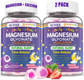 Neviss Magnesium Glycinate + Calcium Filled Gummies for Adults and Kids 4+, Kids Sleep Gummies Melatonin Free, No Sugar Magnesium Supplement w/B6 D3, L-Theanine for Zzz Relax, Brain,Bone,Muscle 2Pack
