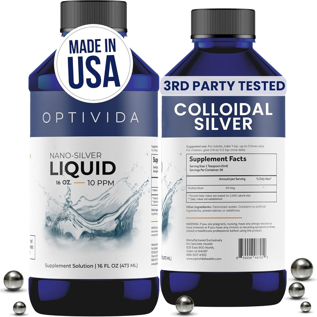 Optivida Health Nano Colloidal Silver Liquid (1 Pack) – Immune Support Supplements with Silver Hydrosol, Liquid for Immune Support, Colloidal Silver for Immune System, Silver Colloidal Liquid (16 oz)
