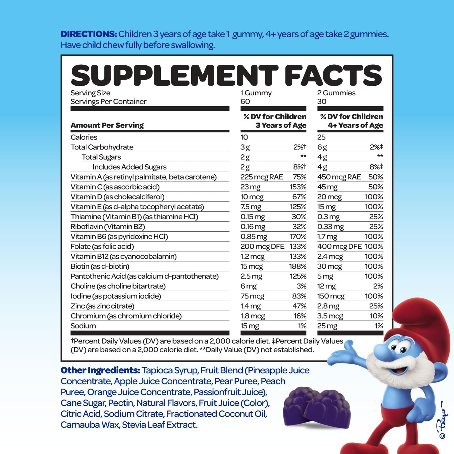 Smurfs Kids Multivitamin Gummies | Multivitamin Gummies for Kids with 15 Vitamins & Minerals | Made with Real Fruit | Doctor Developed | Non-GMO and No Artificial Flavors or Colors | 60 Gummies