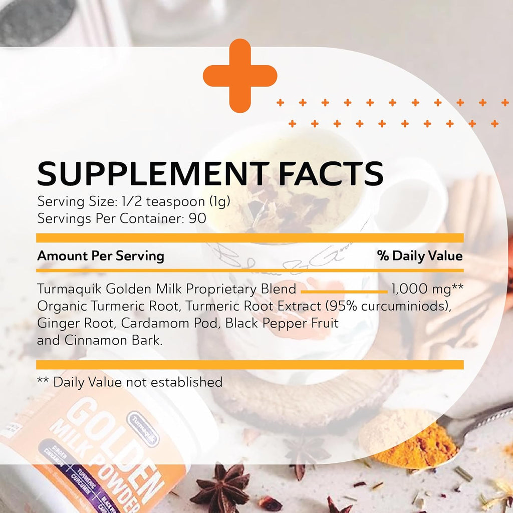 Organic Golden Milk Turmeric Powder Mix + Superfood Blend of Ginger, Black Pepper, Curcumin, Cinnamon, Cardamom - Non-GMO, Vegan, Keto, Ayurvedic