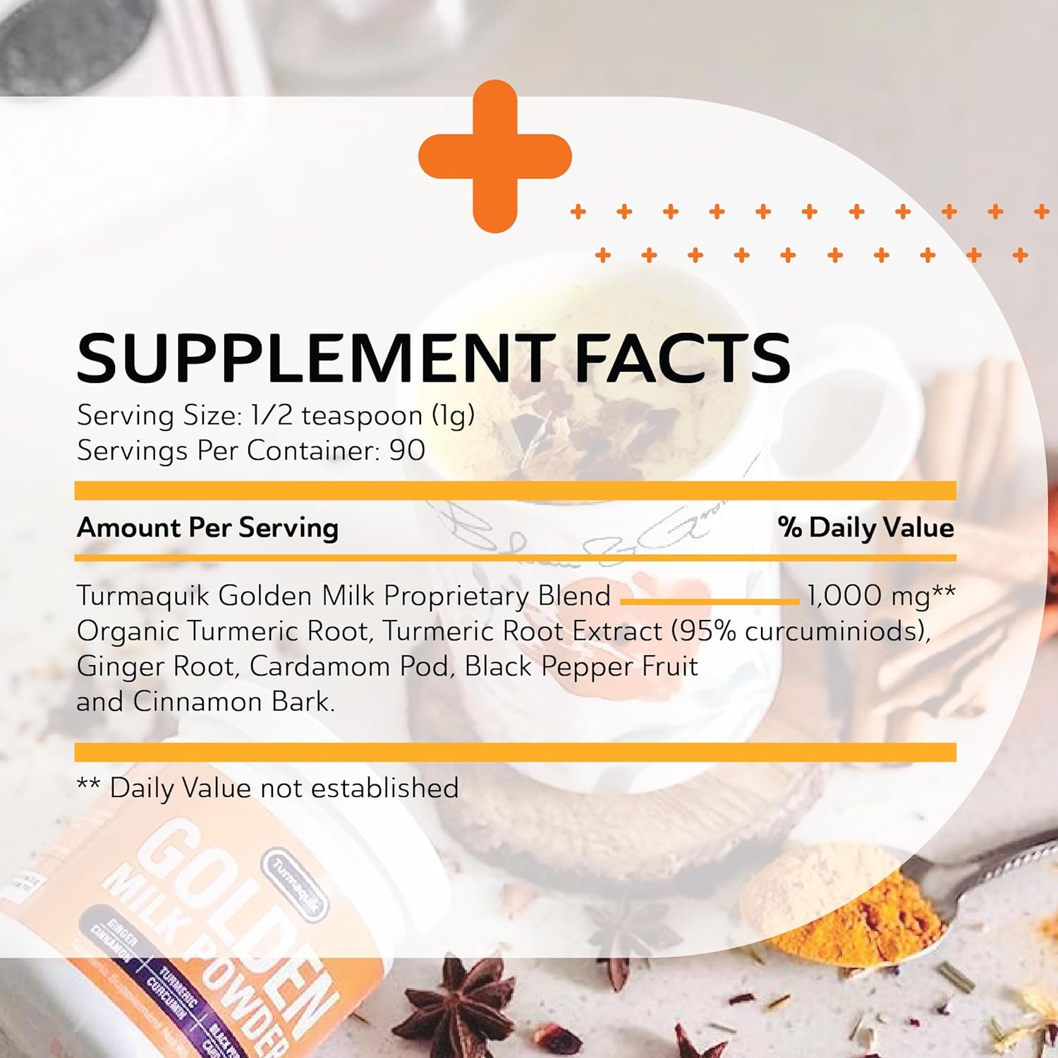 Organic Golden Milk Turmeric Powder Mix + Superfood Blend of Ginger, Black Pepper, Curcumin, Cinnamon, Cardamom - Non-GMO, Vegan, Keto, Ayurvedic