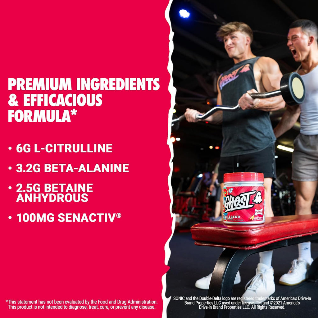 GHOST Legend Pre-Workout Powder, Sonic Cherry Limeade - 30 Servings – Pre-Workout for Men & Women with Choline, L-Citrulline, & Beta Alanine for Energy & Focus