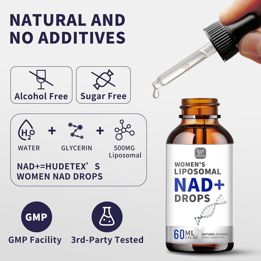 Women's NAD Liquid Supplement, Pure 500mg Liposomal NAD - Cell Regeneration，Energy & Metabolism Support, Vegan,Sugar Free，Additives Free，2 Packs
