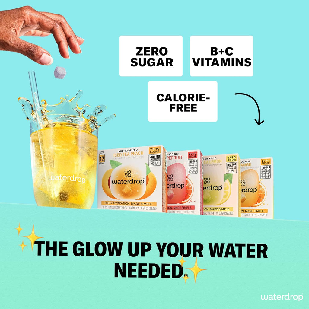 Waterdrop Hydration Cubes With Vitamin C, B Vitamins and Electrolytes, 4 Flavor Electrolyte Variety Pack, Flavored Water Enhancer Cubes for Still & Sparkling Water, Low Calorie, Sugar Free, 48 Count