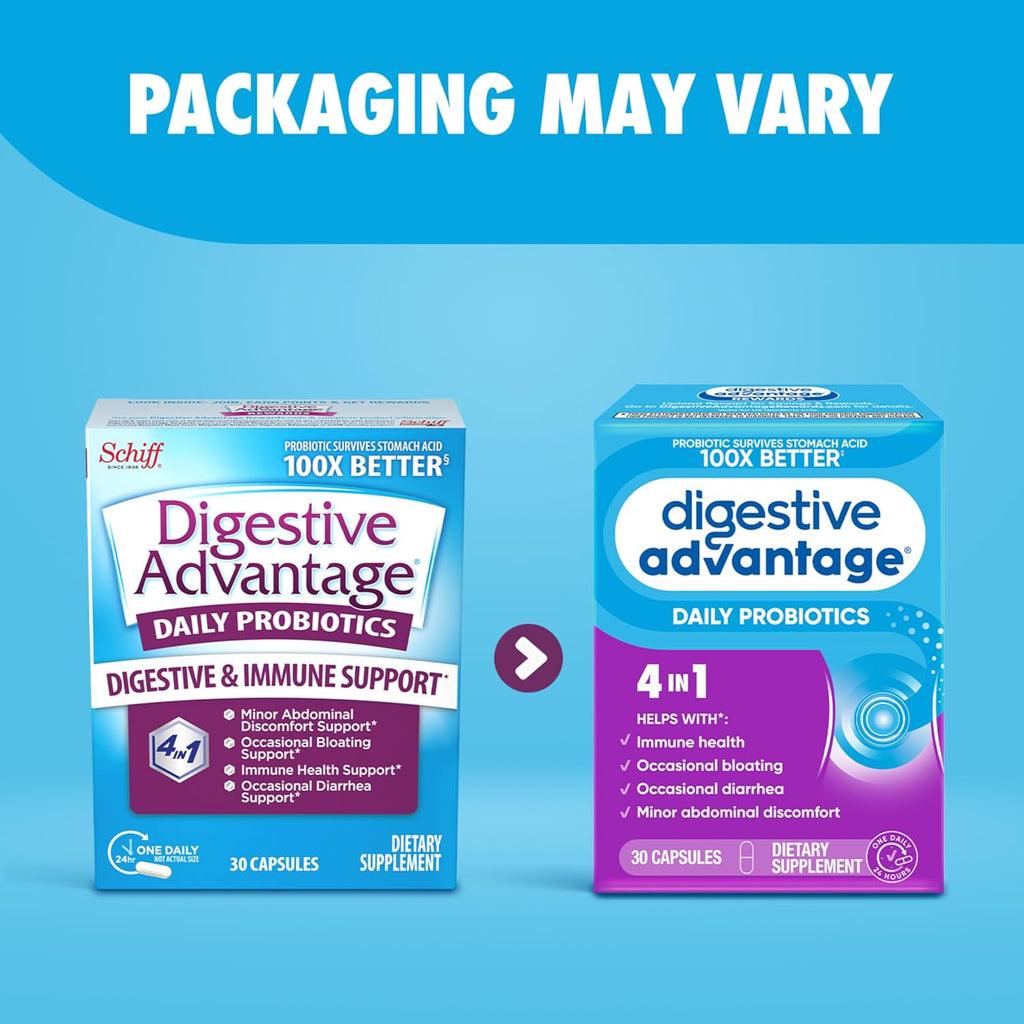 Daily Probiotic Capsule - Digestive Advantage 30 Capsules, Survives 100x Better, Lessens Bloating, Calcium, Promotes Digestive Health and Gut Flora, multi