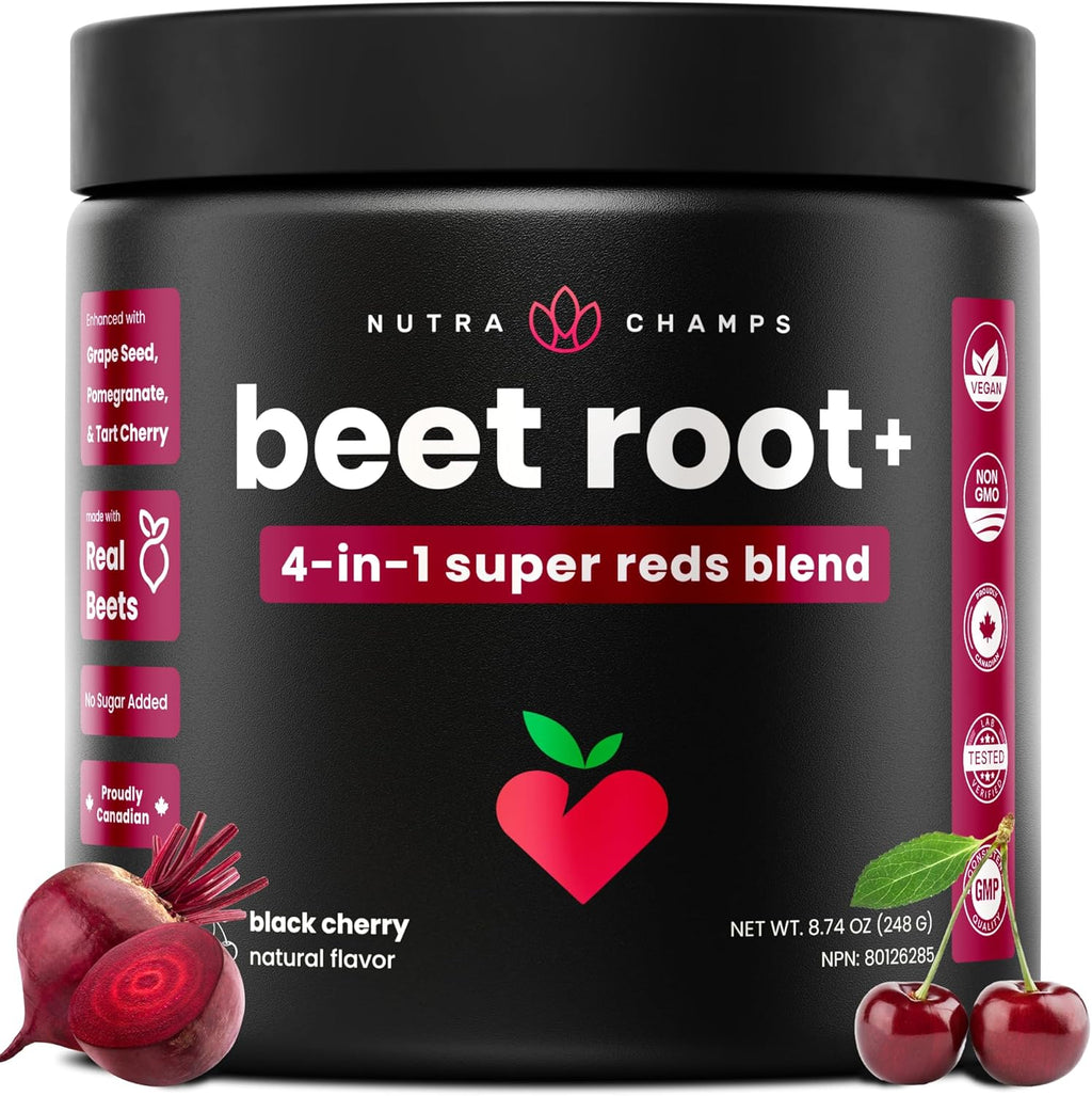 NutraChamps Beet Root Powder Circulation Supplement, Superfood Powder Nitric Oxide with Beetroot Juice, Super Reds & Grape Seed Extract, No Sugar Beet Supplement - 8.74 Oz