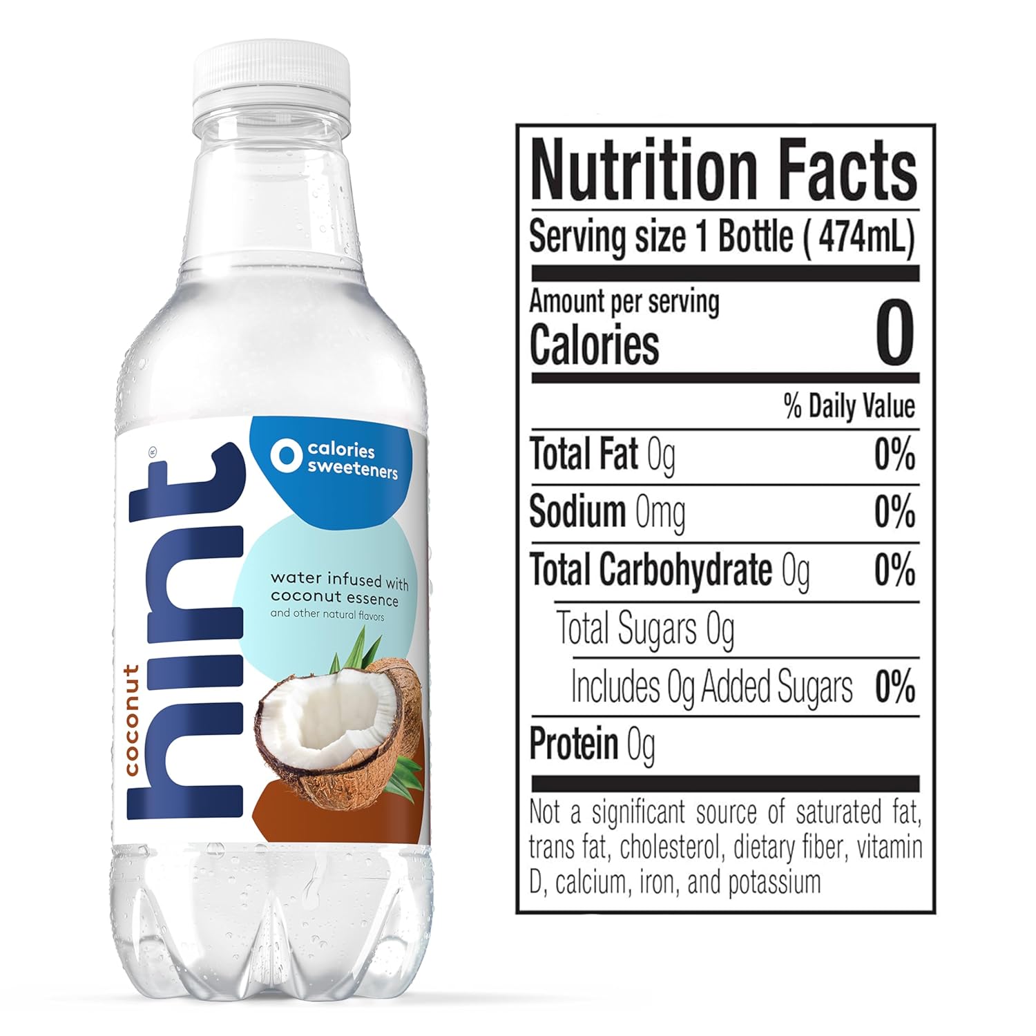 Hint Fruit-Infused Bottled Water, Coconut - Sugar Free Flavored Water with Zero Calories, Naturally Flavored, and No Artificial Sweeteners - 16 Fl Oz (Pack of 12)