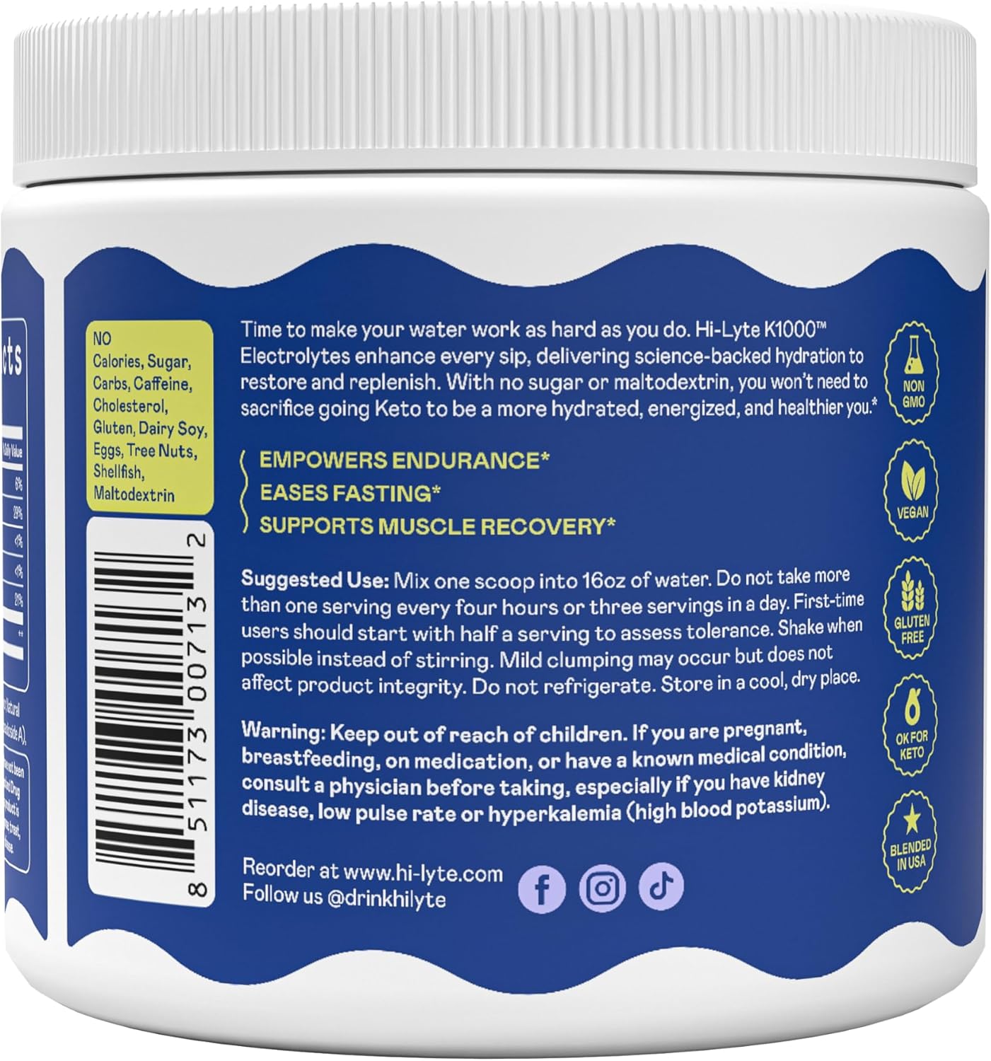 Hi-Lyte K1000 Electrolytes Powder Blue Raspberry Keto & Performance, 50 Servings