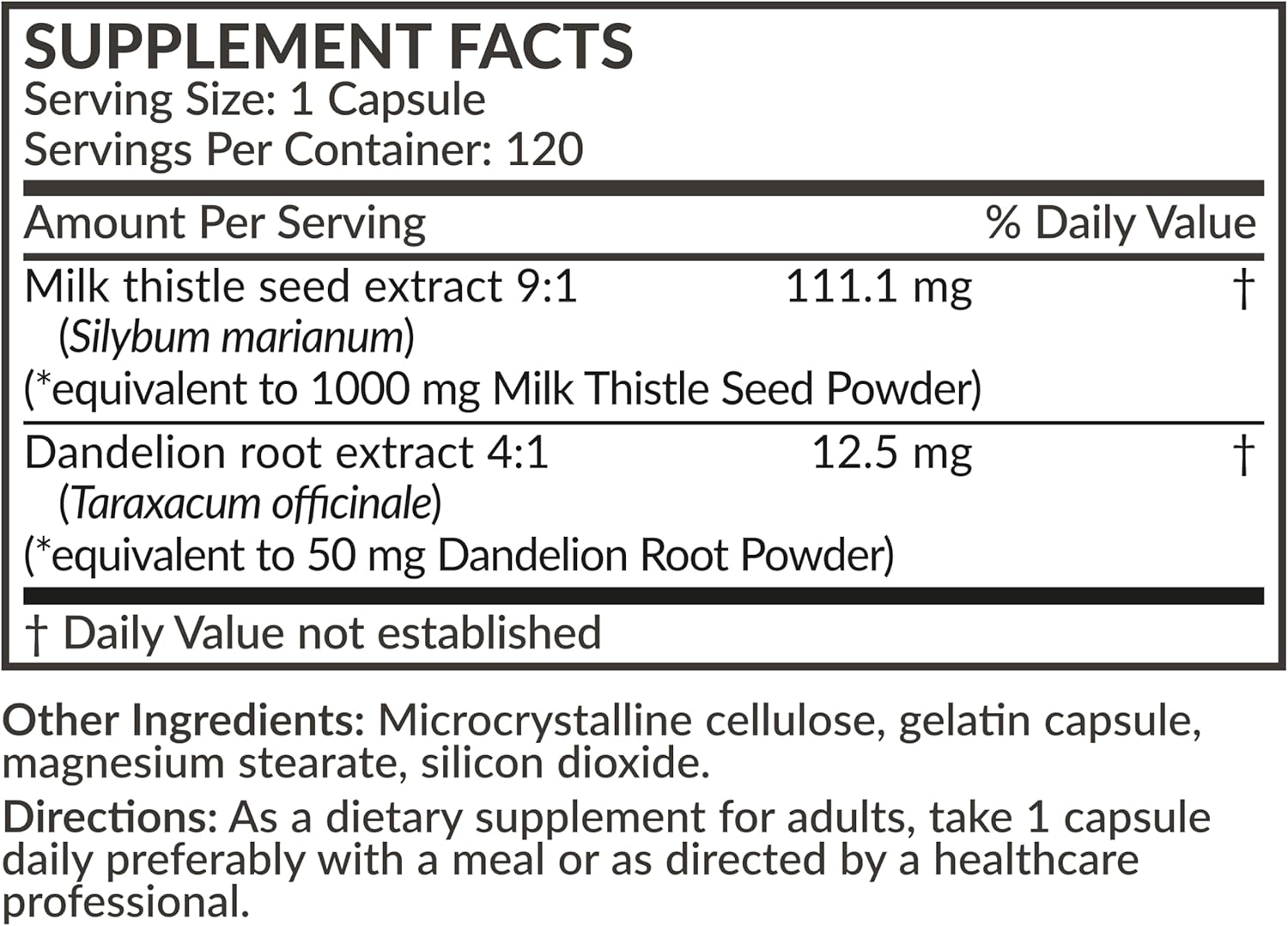 Futurebiotics Milk Thistle Silymarin Marianum & Dandelion Root Liver Health Support, Antioxidant Support, Detox, 120 Capsules