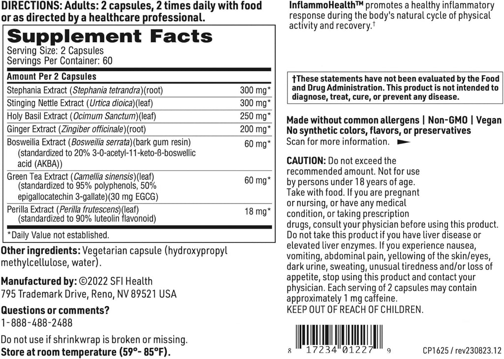 Klaire Labs SFI Health Advanced Inflammation Support - Hypoallergenic Formula with Boswellia, Stephania & Nettle (120 Capsules)
