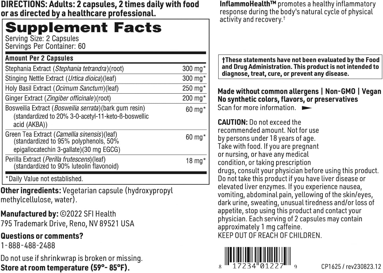 Klaire Labs SFI Health Advanced Inflammation Support - Hypoallergenic Formula with Boswellia, Stephania & Nettle (120 Capsules)