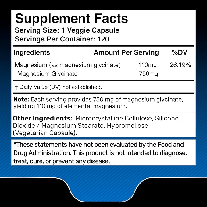 Magnesium Glycinate 750mg | High Absorption Chelated Calm Support for Women and Men - Glicinato De Magnesio, Magnesium Chelate Supplement for Heart Health, Sleep Support - 120 Count