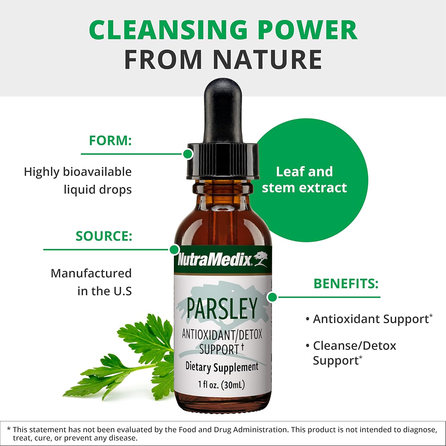 NutraMedix Parsley Herbal Supplement - Parsley Leaf and Stem Extract - Antioxidant Support, Body Detox & Cleanse Support - Liquid Herbal Supplements for Immune Health (1oz / 30ml)