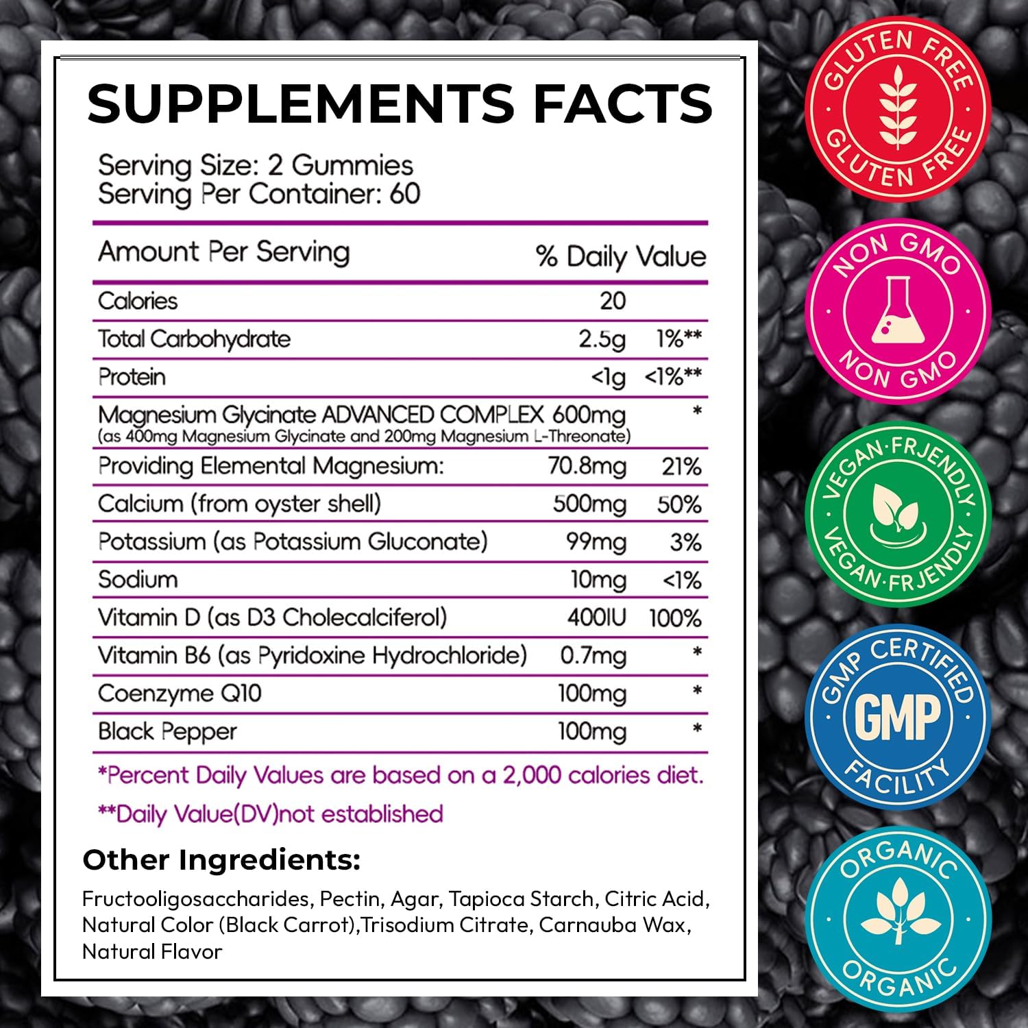 Magnesium Glycinate Gummies for Adults, High Absorption Vitamin Manganese Gummies with L-Threonate, Calcium, B6, D3, Sugar Free Chews, Relaxation, Stress Relief, Night Rest