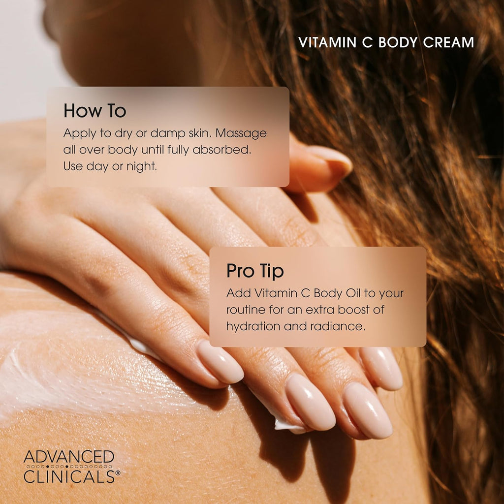 Advanced Clinicals Vitamin C Cream Visibly Brightening Body Lotion | Vitamin C Moisturizer Skin Care Body Cream For Women & Men Helps Visibly Improve Look Of Dark Spots & Uneven Skin Tone, 16 Ounce