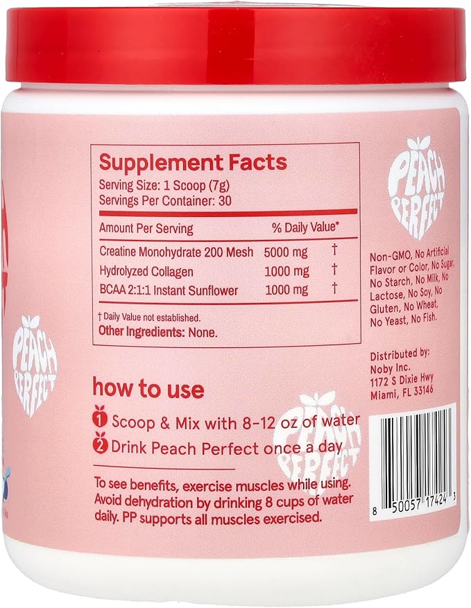 Peach Perfect Creatine Blend for Women – Micronized Creatine Monohydrate with BCAA & Collagen for Glute Strength Support – Unflavored – 30 Servings