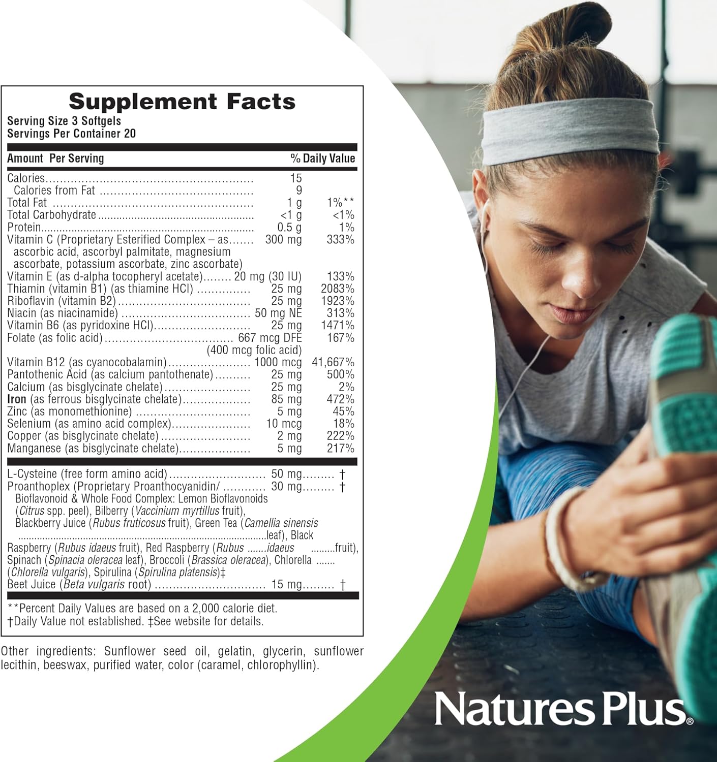 NaturesPlus Hema-Plex Iron - 60 Fast-Acting Softgels - 85 mg Iron + Vitamin C & Bioflavonoids for Healthy Red Blood Cells - Vegan, Gluten Free - 20 Servings