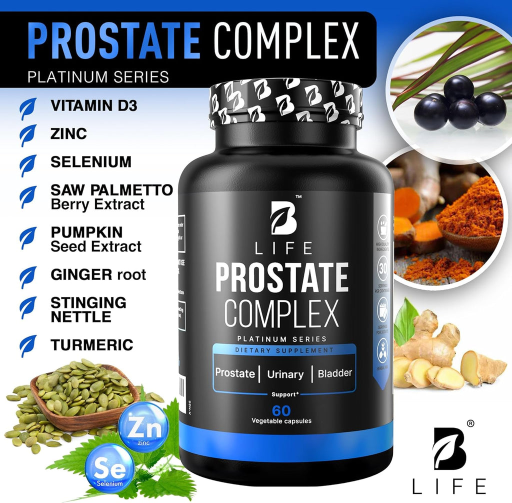 Prostate Health Supplements for Men with Saw Palmetto for Men & Pumpkin Seed Oil Capsules - Stinging Nettle Root| 60 Capsules – 30-Day Supply