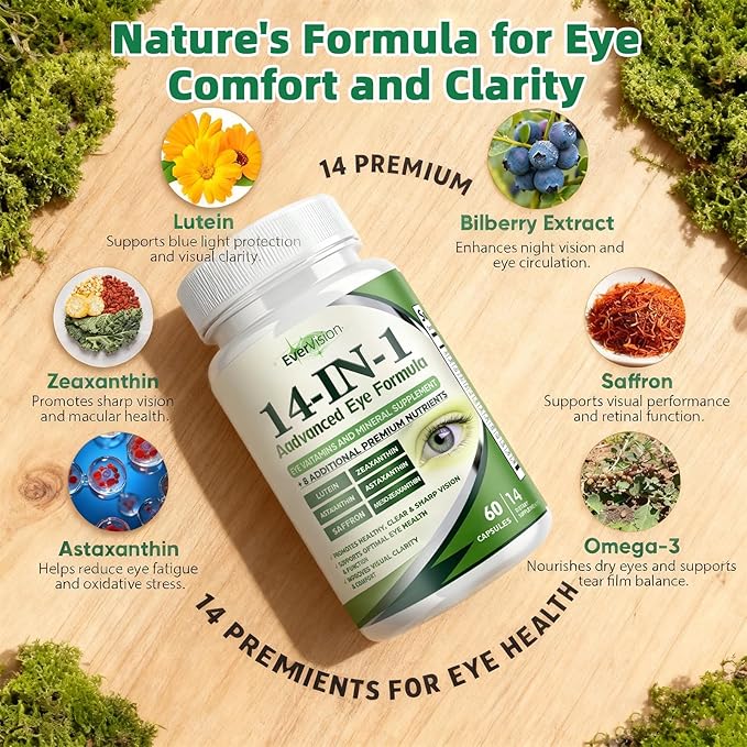 Evervision 14 in 1 Advanced Eye Formula, Eye Vitamin and Mineral Supplement, 60 Capsules -2PCS
