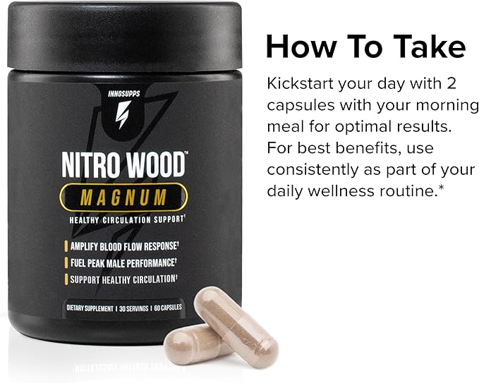 InnoSupps Nitro Wood Magnum - Supports Healthy Blood Flow & Natural Immune Support - Male Enhancing Supplement & Nitric Oxide Supplements for Men (60 Vegetarian Capsules)