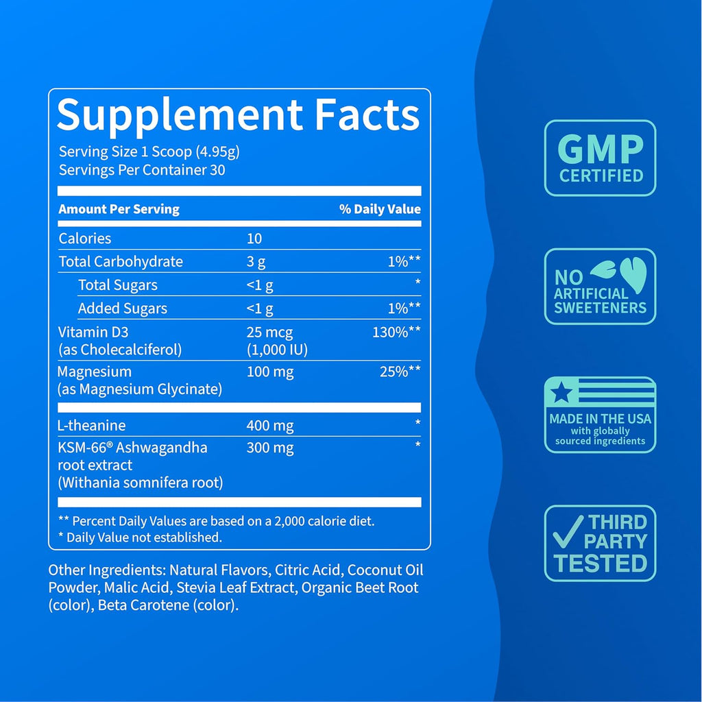 Supercalm Powdered Drink Mix, Orange Creamsicle, L Theanine, Ksm-66 Ashwagandha, Magnesium Glycinate, Vitamin D 3, Supplements for Relaxation & Focus, Natural, No Sugar, Non GMO, 30 Srvgs