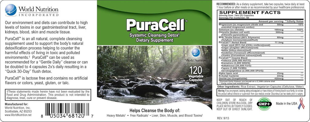 PuraCell Detox Maximum Strength Cleanse Supplement | Powerful, Fast Acting Natural Detoxifier Blend by World Nutrition Helps Reduce Toxic Buildup in Liver & Kidneys, Remove Mycotoxins (120 Count)