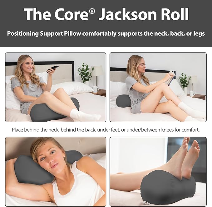 Core Products Jackson Roll Orthopedic Bolster Pillow - Neck, Back, Leg, Knee & Arm Support – Cervical & Lumbar Roll for Pain Relief, Spinal Alignment & Travel Comfort for Bed or Chair- Gray